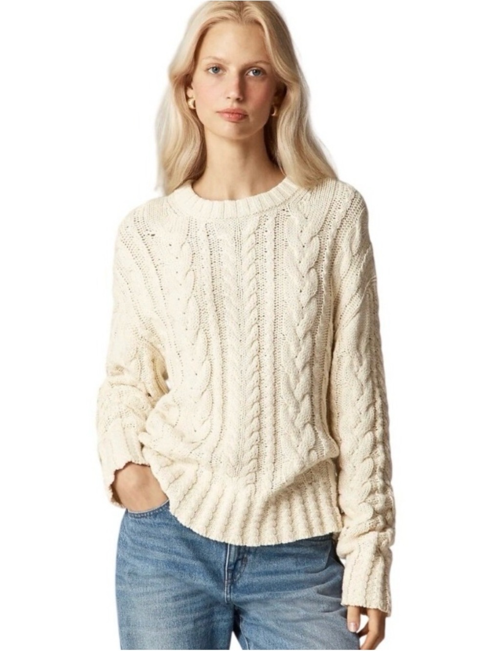 J.Crew Cream Cotton Cable Knit Sweater